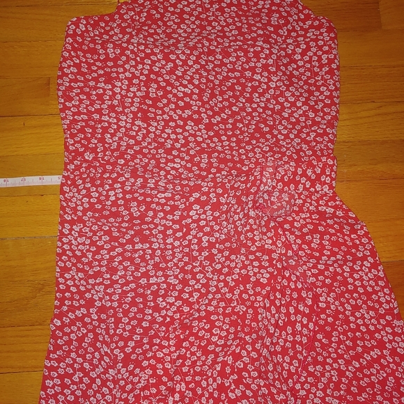 Red Ditsy Floral Ruffle Hem Knot Zipper Midi Summer Dress MEDIUM - Picture 15 of 16